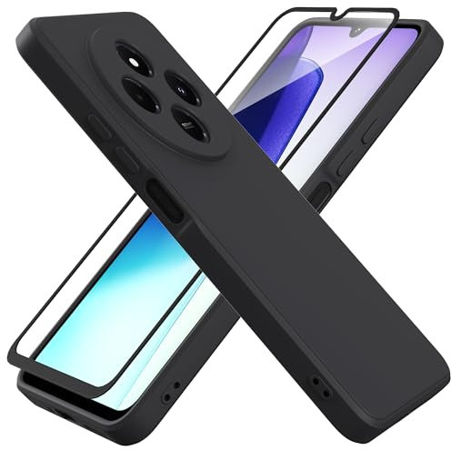HHUIWIND Cover Compatibile con Xiaomi Redmi 14C 4G (6.88) e Vetro Temperato,Custodia Xiaomi Redmi 14C 4G Morbido Silicone Liquida TPU Protettivo Ultra Slim Case - Nero