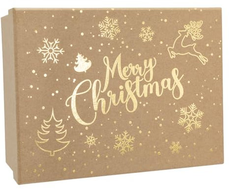 Idena 30487 - Geschenkbox mit Deckel in der Größe 20 x 15 cm, Geschenkschachteln für Weihnachten in Braun mit goldenen Motiven