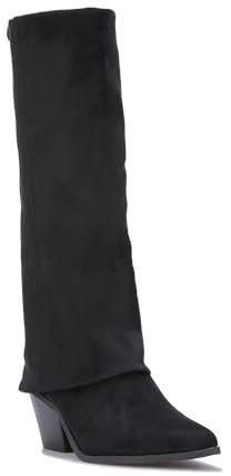 La Modeuse - Stivali in pelle scamosciata con risvolto, Nero , 40 EU