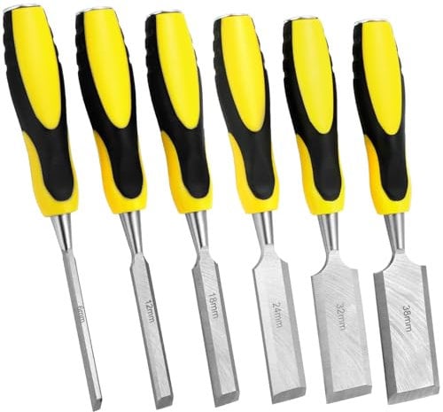 QWORK® 6 Pièces Ciseaux à Bois, Ciseaux Set 6 mm/12 mm/19 mm/25 mm/32 mm/38 mm, pour Travail du Bois et Sculpture