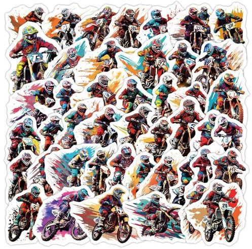 Huaxintoys Adesivi Auto, Stickers Motocross Attacca Stacca, Impermeabili Adesivi Set in Vinile per Tazze, Album di Ritagli, Quaderni, Skateboard, Valigie, Macbook, Chitarra (50 Pz)