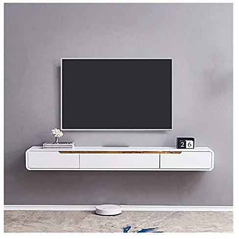 Meuble TV flottant à fixation murale avec étagère de rangement de 120 cm pour console de jeux TV, routeur, lecteur DVD, étagère centrale de divertissement avec étagères DVD, design moderne pour le
