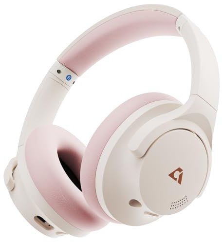 1Mii Y8 Cuffie Bluetooth Wireless con Riduzione Attiva del Rumore Ibrida, Audio Hi-Res LDAC, 75 Ore di Autonomia, Over-Ear, Comfortevoli e Pieghevoli - Beige Rosa