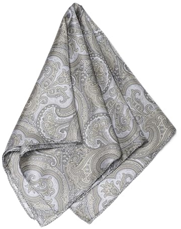 MayTree Seidentuch handrolliertes Herrenseidentuch aus Twill-Seide, 53x53 Paisley beige