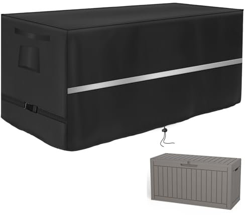 Deck Box Cover Heavy Duty Waterproof Deck Box with Handle, Outdoor Large Storage Box Cover Patio Rectangular Bench Covers (63 x 32 x 28inch)