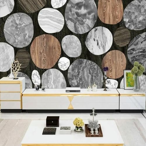 ZEZILE Benutzerdefinierte Größe Wandbild 3D Imitation Marmor Holzmaserung Kreis Muster Tapete für Schlafzimmer Wohnzimmer TV Sofa Hintergrund