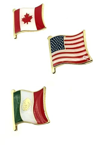 Paquete de 3 pines de bandera de país esmaltados de metal con diseño de Canadá, Estados Unidos y México, talla única, Metal