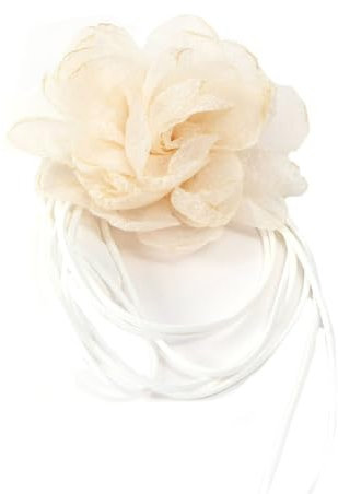 Wambere 1 Stück Blumenhalskette Damen Halsband Blumen Choker Halskette Vintage Lange Kamelien Halskette Frauen Sexy Blumenkette Choker Schmuck für Hochzeit Party Geburtstag Weihnachten,Creme