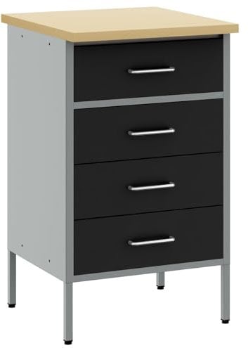 vidaXL Werkbank mit Schubladen Schwarz und Grau 50 x 55 x 85 cm, Werkstatt, Verstellbarer Arbeitstisch, viel Stauraum, Flexibles Arbeitsumfeld, Werkzeugorganisation, DIY-Tisch