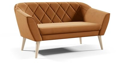 Sofello Sofa Gloria II Sitzer Velours skandinavischen Bank beige Samt Holzbeine schöne Steppung (Manila 31 - Senf)
