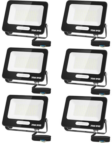Aigostar Focos LED Exterior 70W 5670LM, Foco Proyectore LED Exterior Impermeable IP65, 108 LEDs, 6500K Blanco Frío para Garaje,Jardín,Patio,Parque. 6 Piezas