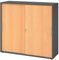 bümö Schiebetürenschrank 3OH - Aktenschrank abschließbar, Sideboard Schrank mit Schiebetüren in Graphit/Buche, Relinggriff - Büroschrank aus Holz mit Schiebetür, Büro Kommode für Ordner & Co.