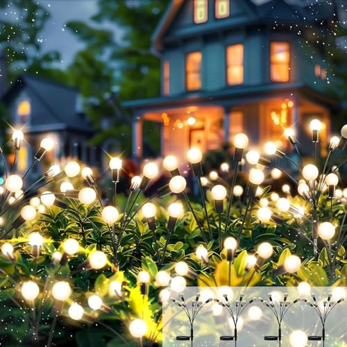 Kizozo Solarlampen für Außen 4 Stücke, Solar Glühwürmchen mit 8 LED, Solarlampen Garten IP65 wasserdicht, Garten Solarleuchten für außen, Solarleuchten Garten Balkon, Gartendeko für draußen, warmweiß