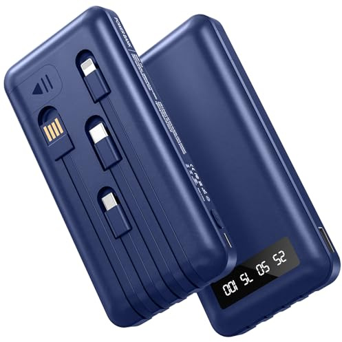 26800mah Power Bank With 4 Built in Cables, 22.5W Fast Charging Portable Charger USB C Powerbank with LED Display & Stand,Battery Pack for iPhone 17 16 15 14 13 12 Samsung Xiaomi mobile phone (blue)