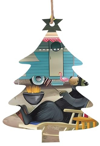 Ornamenti di Natale a forma di albero di Natale in legno – Happy Camper stampa albero di Natale appeso per casa, ufficio, camino - decorazione per feste