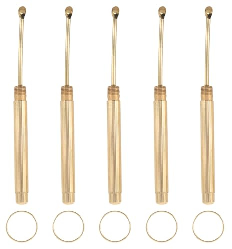 TOYANDONA Ear Wax Removal Spoon Set Ear Cleaning Tools Metal 5pcs with Portable Keychain in Golden Japanese Style for and Travel Work