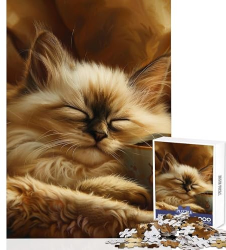 Puzzle de 1000 pièces représentant Un Chat Siamois avec Une Tasse de café Jouet Anti-Stress idéal pour Les Jeux éducatifs et Les collectionneurs Format 38x52cm