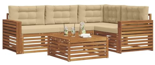 vidaXL Outdoor-Sofagarnitur mit Kissen 5 pcs Natur und Beige, Outdoor-Sofa, Gartensofa, langlebige Möbel, modernes Terrassen-Set, gemütliche Lounge-Ecke