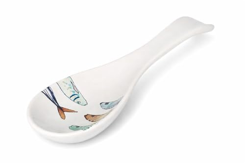 WESTCRAFT Teller im Mediterranen Design mit Sardinen-Motiv | Maritime Speiseteller (26 cm), Suppenteller (21 cm) oder Dessertteller (20 cm) - Robust, Steinzeug, Glattes Finish