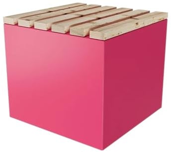 ETG Garten Sitzwürfel Sitzhocker Sitzbox Sitzbank aus Stahl & Lärche 50 x 45 x 50 pink