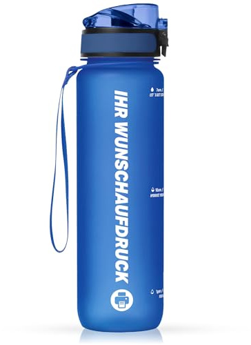 #teamludorf Personalisierte 1L Trinkflasche CAMPOS-MAX in FARBE | Tritan BPA-frei | Sportflasche mit Schlaufe für Büro & Schule in BLAU