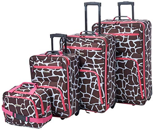 Rockland Ensemble de 4 valises, Motif Girafe Rose, Taille Unique, Ensemble de valises Droites Souples Tendance