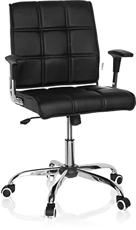 hjh OFFICE 719000 Home-Office Stuhl Ernesto Kunstleder Schwarz/Chrom moderner Drehstuhl im Retro-Look