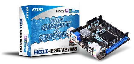 MSI H61I-E35-V2/W8 Mini-ITX Motherboard (LGA 1155 Intel H61, 2x DDR3 GBE LAN, 8x USB 2.0)