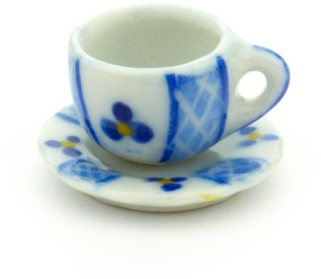 MyTinyWorld 3 x Dolls House Miniature Blue Lace Design Ceramic Cup And Saucers