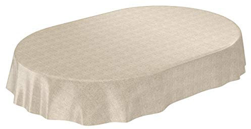 ANRO Wachstuchtischdecke Wachstuch Wachstischdecke Tischdecke Wachstuchdecke Beige Leinenoptik Oval 240x140cm