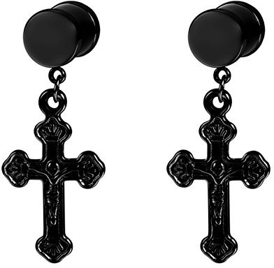 JewelryWe Schmuck Herren Damen Ohrringe Edelstahl Jesus Christus Kreuz Ohrhänger Ohrstecker Ohrschmuck, Schwarz