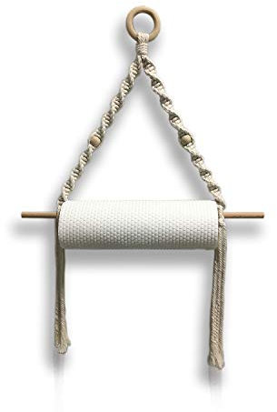 In Natural Holz Papierhandtuchhalter Makramee Wandbehang Boho Dekor Wandhalter Ohne Bohren Geeignet für Küche Badezimmer
