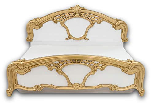 Stella Trading Claudia Königliches Doppelbett mit goldenen Ornamenten 180 x 200 cm - Schlafzimmer Komplett-Set im Barock Design, Weiß - 203 x 124 x 214 cm (B/H/T)
