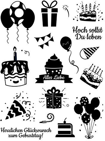 Stempelset Geburtstag - 18 Clear Stamps auf A5 - für Geburtstagskarten, Einladungen uvm.
