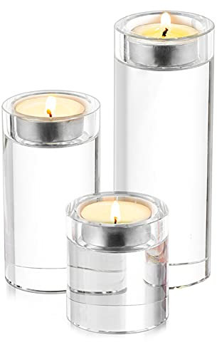 Sziqiqi Kristall Glas Teelichthalter Kerzenhalter Kerzenständer Kerzenleuchter Kerzen Steht Ständer 3er Set Tischdeko für Teelichter Hochzeit Wohnzimmer Geburtstag Weihnachten Party, Zylindrisch