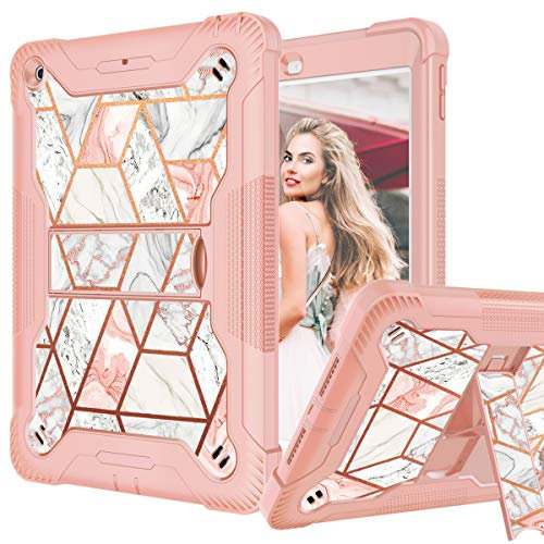 Fingic iPad 10.2 Case, Marble Rose Gold Glitter Kickstand Hard PC Silicone Rugged Bumper Heavy Duty Hybrid Shockproof Full Protective Case for iPad 9th/8th/7th Gen