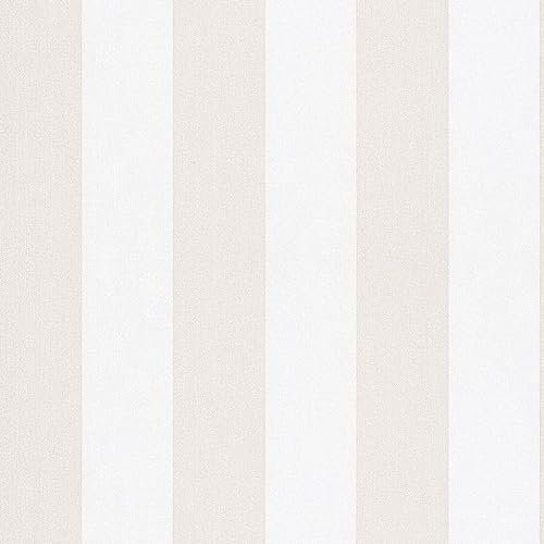 marburg Tapete Greige weiß Streifen HAILEY für Wohnzimmer, Schlafzimmer oder Küche Made in Germany 10,05m x 0,53m Premium Vliestapete 82260