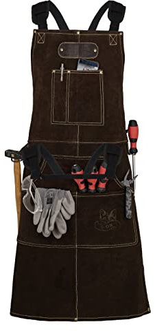 Black Forest Fox ROUGH Arbeitsschürze Lederschürze aus Büffel Wild Leder Schürze, Rauleder, Grillschürze, Gastronomie, Barista, Kochschürze | 61x94 cm | Variabel von M - XXL Dunkelbraun