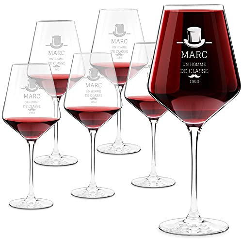 Maverton Ensemble de 6 Verres à Vin en Cristal pour l’homme - Verres Personnalisés à Vin Rouge et Blanc - Cadeau d’anniversaire pour amateur de vin - Chapeau