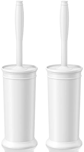 Toilet Brush and Holder 2 Pack, Toilet Bowl Brush with Extra Long Handle, Toilet Scrubber and Covered Holder, Toilet Brushes for Bathroom-Space Saving, Covered Brush, Durable, Deep Cleaning(White)