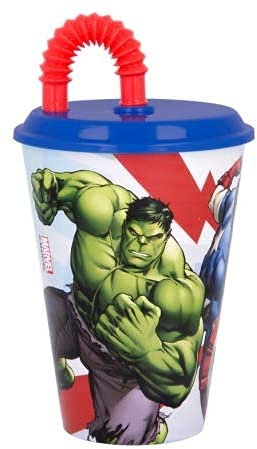 ILS I LOVE SHOPPING Bicchiere Sport con Cannuccia e Coperchio 430 ml per Bambini in plastica senza BPA (Avengers Supereroi Hulk)