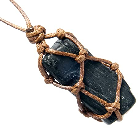 RICHRAIN Vintage Handmade Wax Rope Wrapped Raw Black Tourmaline Pendant Ne | Vintage design for everyday wear or thoughtful gifting.