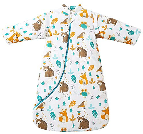 Baby Schlafsack Winterschlafsack 1.5Tog, Warm Gefüttert Baumwolle mit abnehmbaren Ärmeln für Säugling Kleinkinder, Ganzjahres Langarm Baby Schlafanzug für Neugeborene (Bär,Medium)