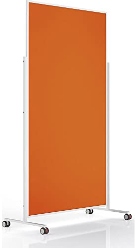 magnetoplan Design-Moderationstafel VarioPin, Filz Orange | Rahmen Weiß | Mobile Pinntafel, doppelseitig | Hochwertige Filztafel, FSC-zertifiziert, Made in Germany | BxH 1000x1800mm