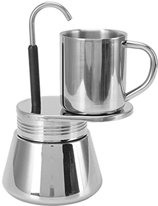 CHICIRIS Stovetop Espresso Maker, Mini Juego de Ollas Moka de Acero Inoxidable 1 Taza, Cafetera Italiana Mocha de un Pico con Taza, 220ML/7.4oz
