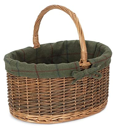 Red Hamper C083G Wicker Large Green Tweed Lined Country Oval Shopping Basket