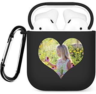 Tirita Personalised Custom Photo Case Compatible with Apple AirPods 1st and 2nd generation, Support Wireless Charging, with Carabiner, Soft Shell [02- Photo in Heart Black]