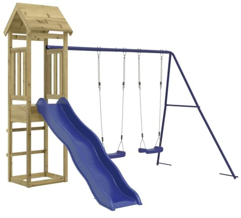 vidaXL Spielturm, Klettergerüst mit Rutsche Schaukel, Kinder Kletterturm mit Holzdach, Spiel-Zubehör für Garten, Holz Spielplatz, Imprägniertes Kiefernholz