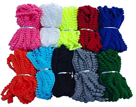 9,1 m Mini-Pompon-Fransenborte, 10 Farben, 5 mm für Dekoration, Basteln, Nähen (3010 gemischte Farben, 10, 5 mm, 9,1 m)