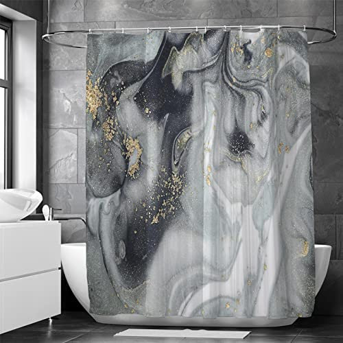 18meng Art Marmor grau Schwarz Duschvorhang 90x200cm Crack Ink Textur Bad Vorhang Polyester Stoff Waschbar Blickdicht Bad Vorhang mit Haken für Badezimmer